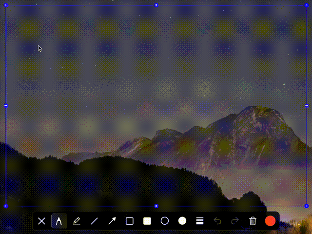 Toolbar to draw on the shared screen region