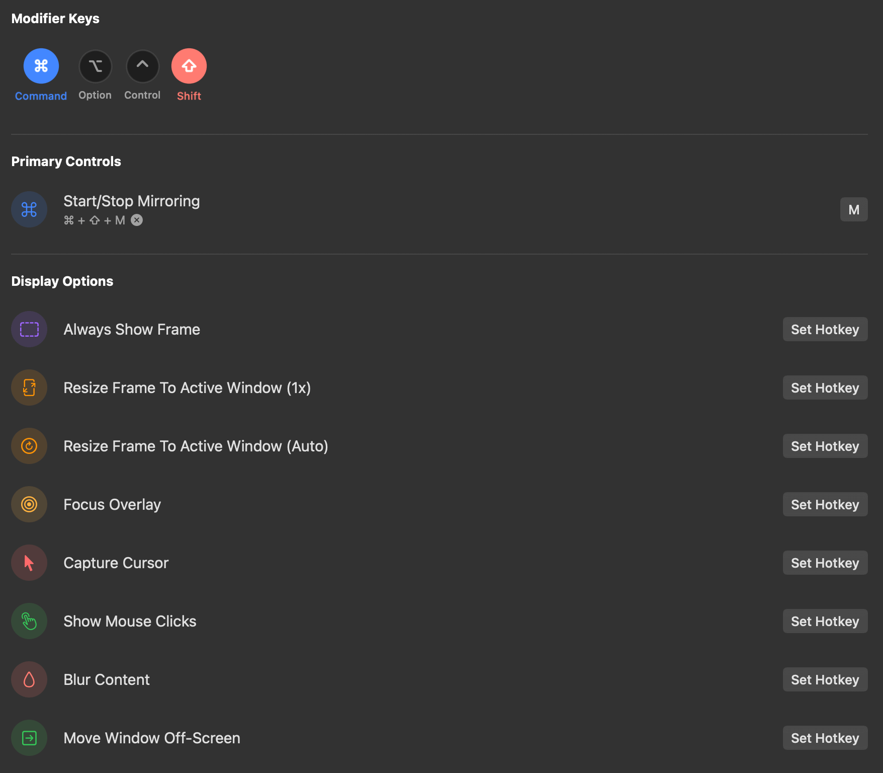 Customizable hotkeys configuration in ZoneShare